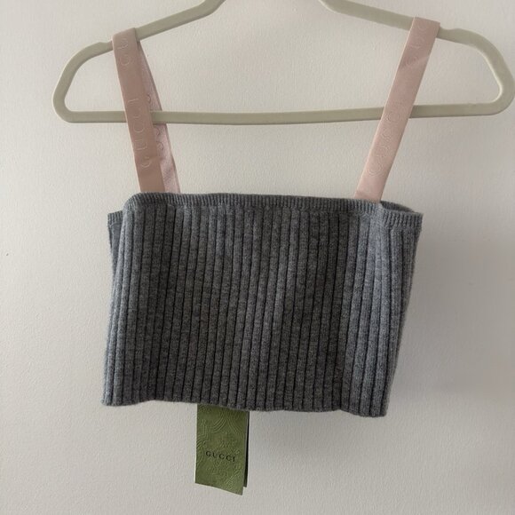 NWT GUCCI WOOL CROP TOP GREY LINK LOGO SZ L 100% Authentic - Picture 5 of 10